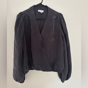 EVEREVE Dark Gray Faux Wrap Long Sleeve Blouse Size Large